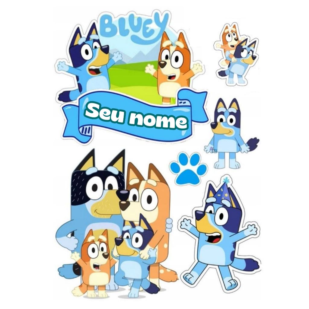 Topo de Bolo Bluey - Topper Bluey