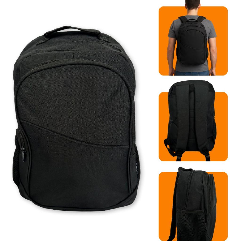 Mochila de costa preta casual para trabalho, escola, faculdade Notebook unissex