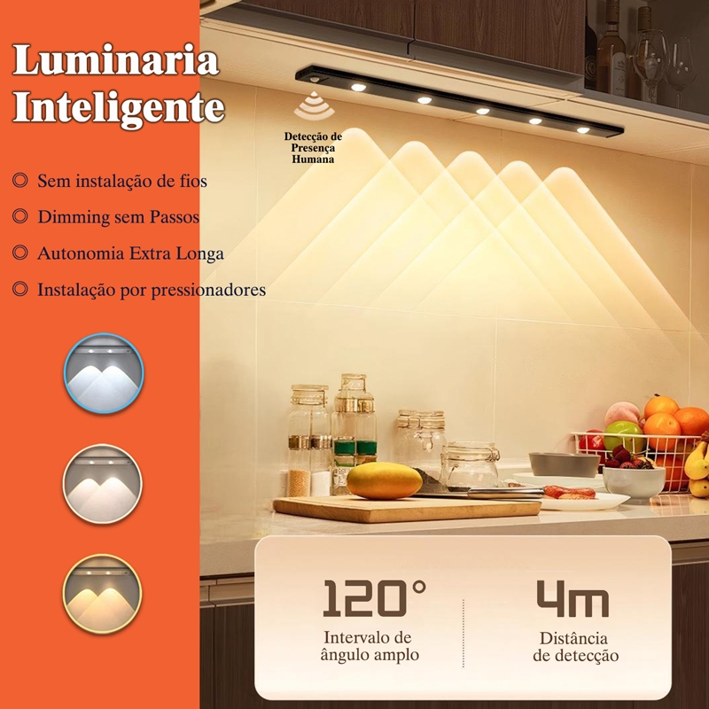 Luminária Inteligente LED Ultra Fino (20/40/60 cm) Com Sensor de Movimento Sem Fio e Recarga via USB em Oferta na Shopee