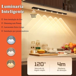 Luminária Inteligente LED Ultra Fino (20/40/60 cm) Com Sensor de Movimento Sem Fio e Recarga via USB