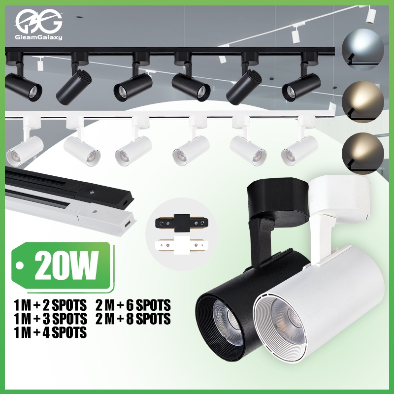 Kit Spot LED Trilho Eletrificado 20W Cor Preto/Branco +Trilho | Bivolt Luz Frio/Neutro/Quente em Oferta na Shopee