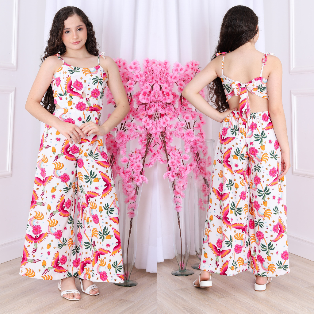 macacao com amarração nas costas em tecido crepinho