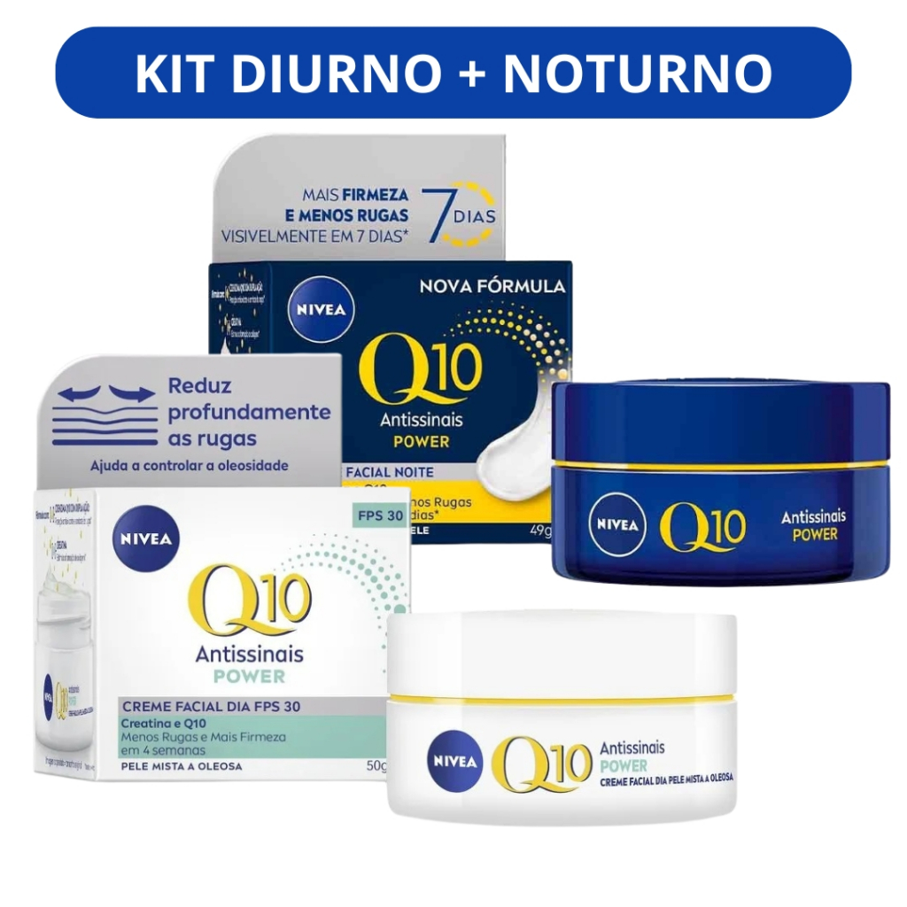 Kit Creme Facial Nivea Q10 Power Dia 50G Pele Mista a Oleosa + Creme Facial Q10 Power Noite 49g