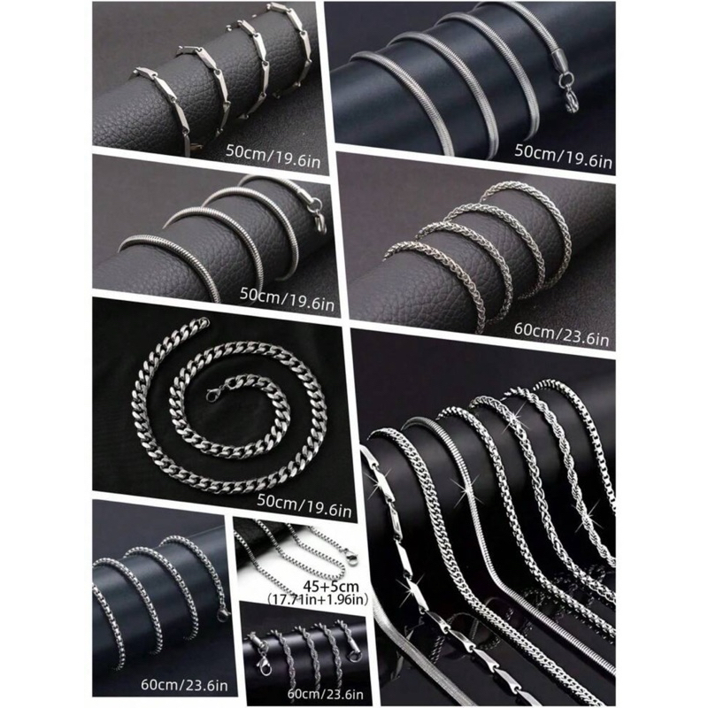 Kit c/ 8 Colares sortidos de Corrente de Aço Inoxidável de Moda Para Homens, DIY, Mix e Combine
