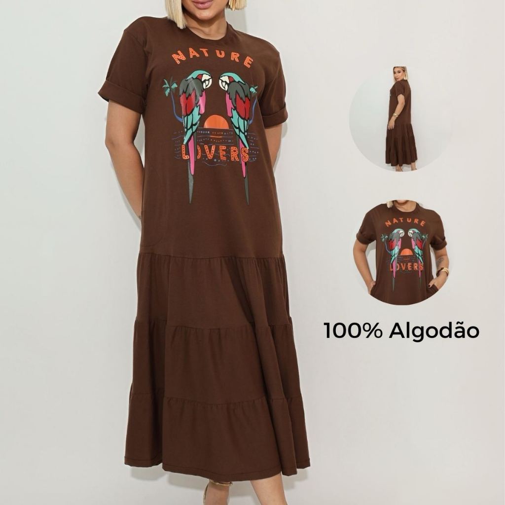 Vestido Feminino Longo Estampado Moda Farm Silk Screen Premium