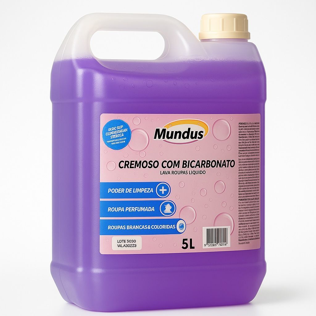 Sabão liquido com bicarbonato de sódio lavanderia profissional lava roupas cremoso 5 Litro...
