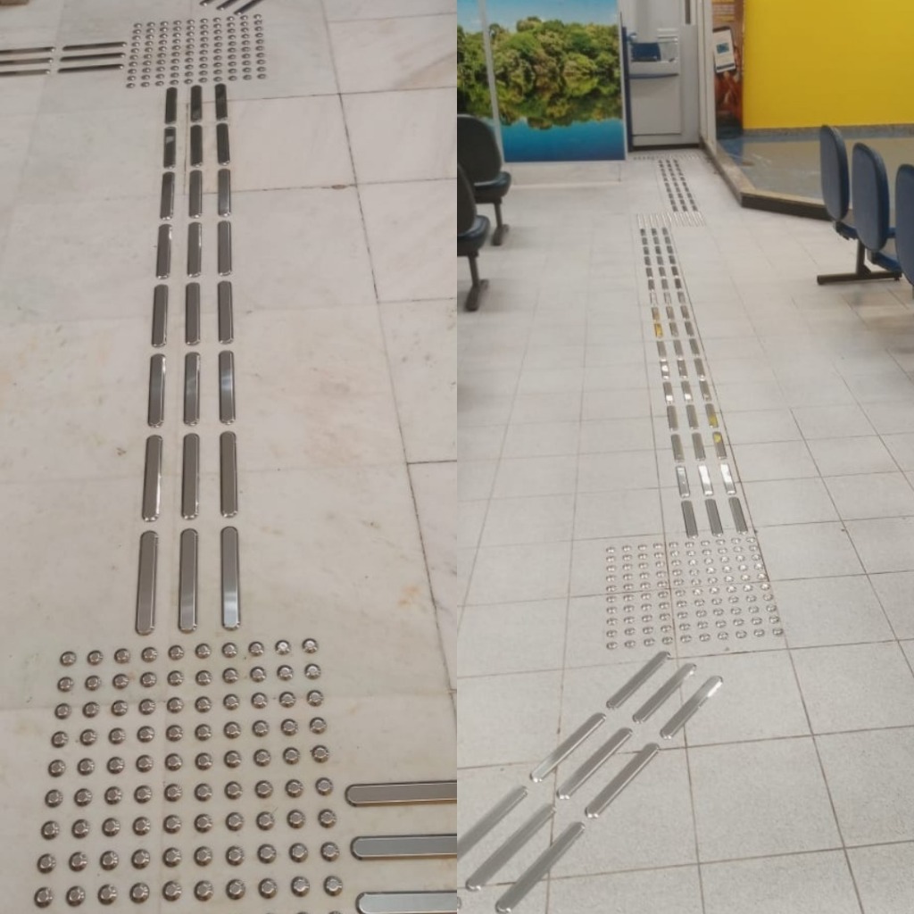 Piso Tátil Elemento Inox Adesivado Alerta Ou Direcional Acessibilidade Sinalização Norma Abnt  - 1ML