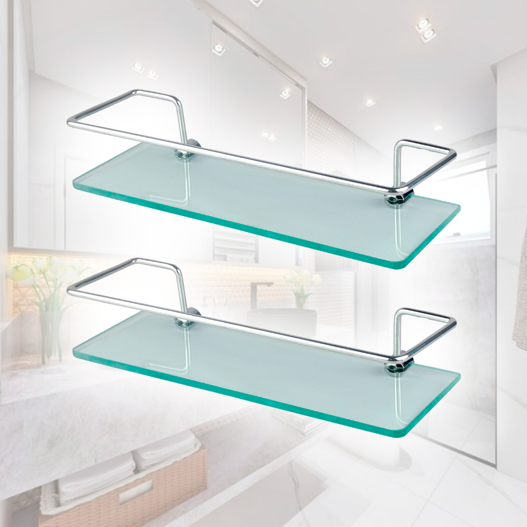 Kit 2 Porta Shampoo de Alumínio Com Base de Vidro Reto Suporte Prateleira em Oferta na Shopee
