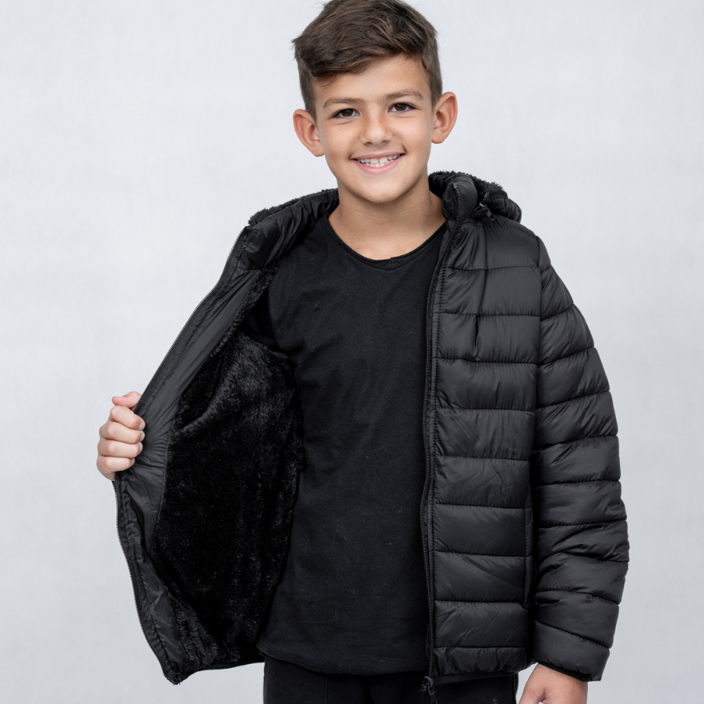 Jaqueta infantil e juvenil puffer bobojaco menino e menina peluciada impermeável premium em Oferta na Shopee