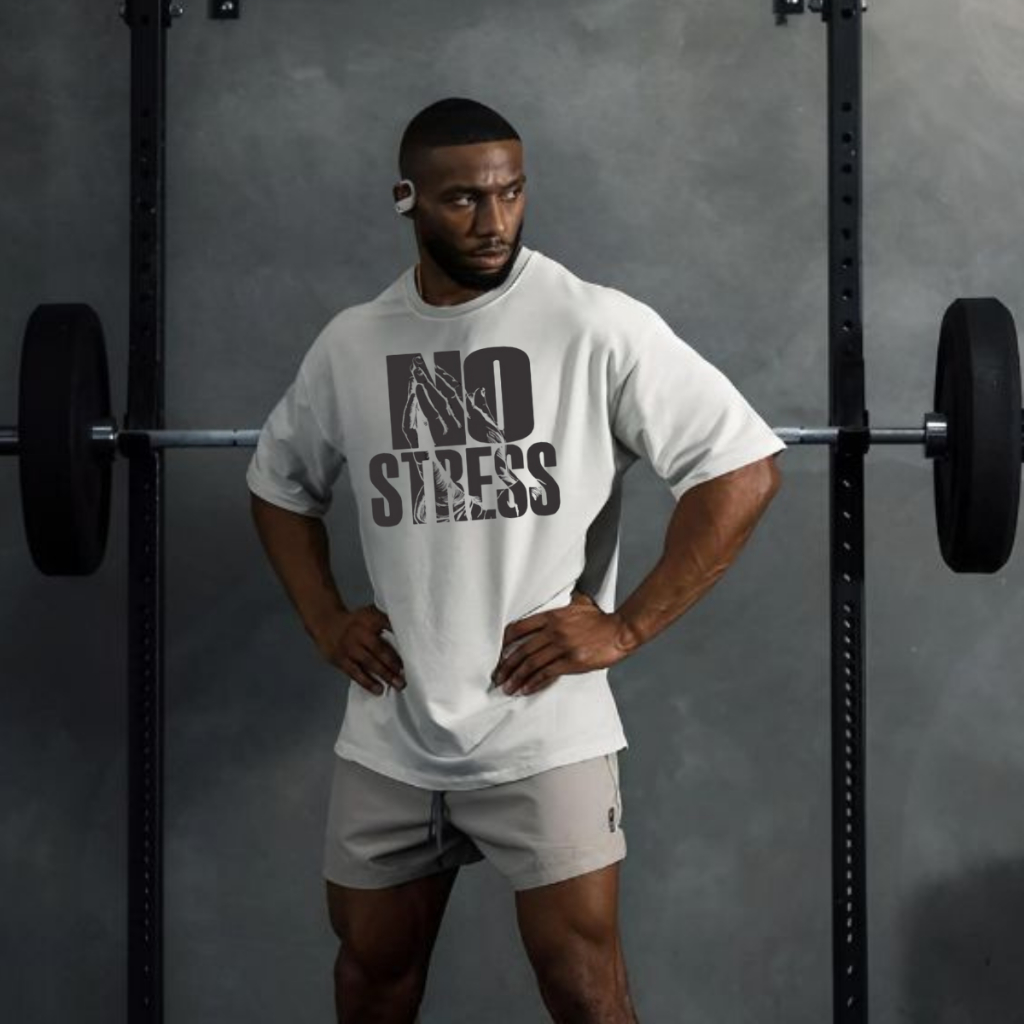 Camiseta masculina sem estresse ore oversized estilo streetwear look academia casual confortável