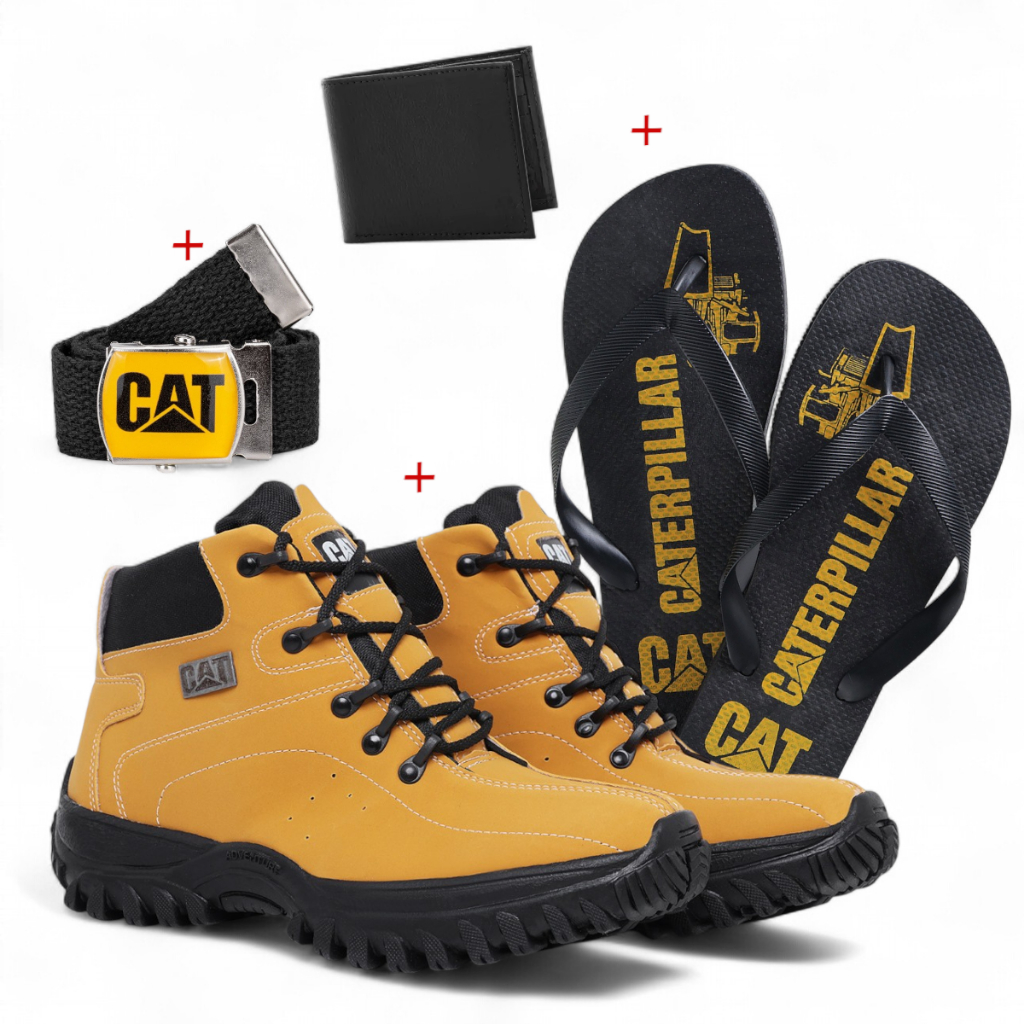 Kit Coturno Masculino Caterpillar + Chinelo + Carteira + Cinto Lançamento Confortável e Estiloso em Oferta na Shopee