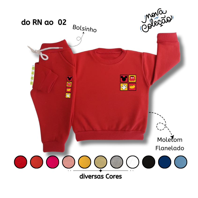 Conjunto de Moletom Infantil Flanelado de Frio Unissex  Roupa de Inverno para Bebê Mck Rn ao 02