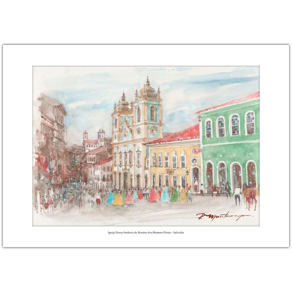 Igreja Nossa Senhora do Rosário dos Homens Pretos - Salvador | Arte em Aquarela para Decoração | A3