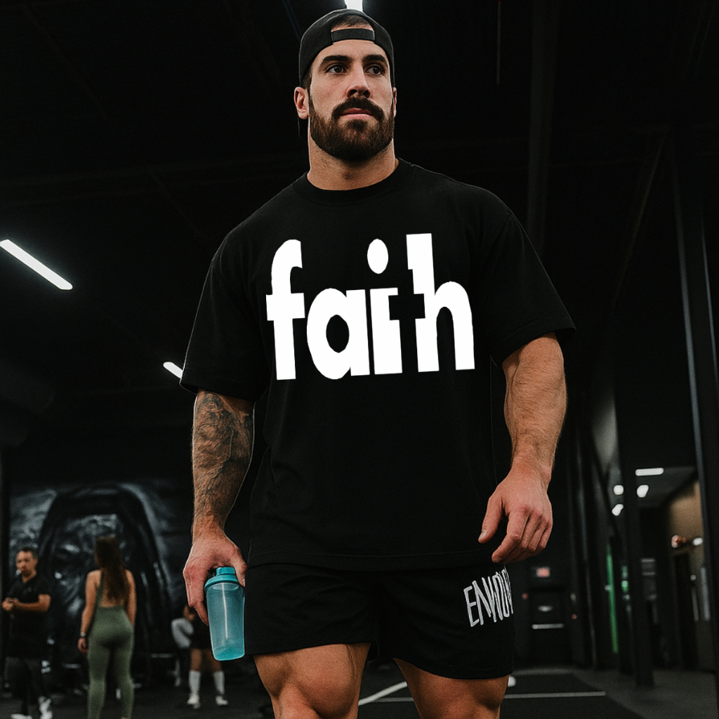 Camiseta Masculina Faith Fe Ore Oversized Estilo Streetwear Look Casual Academia Confortável
