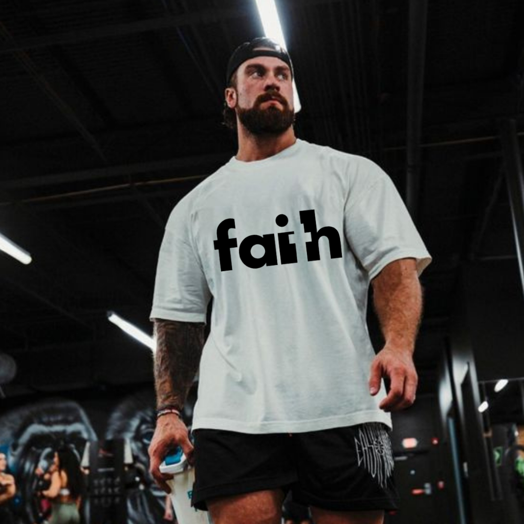 Camiseta Masculina Unissex Faith Fe Ore Oversized Estilo Streetwear Casual Academia Confortável