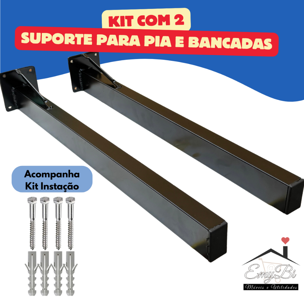 Kit 2 – Grapa de Parafusar Suporte de Pia Bancada Tanque Reforçado Medidas 30cm 40cm 50cm 60cm