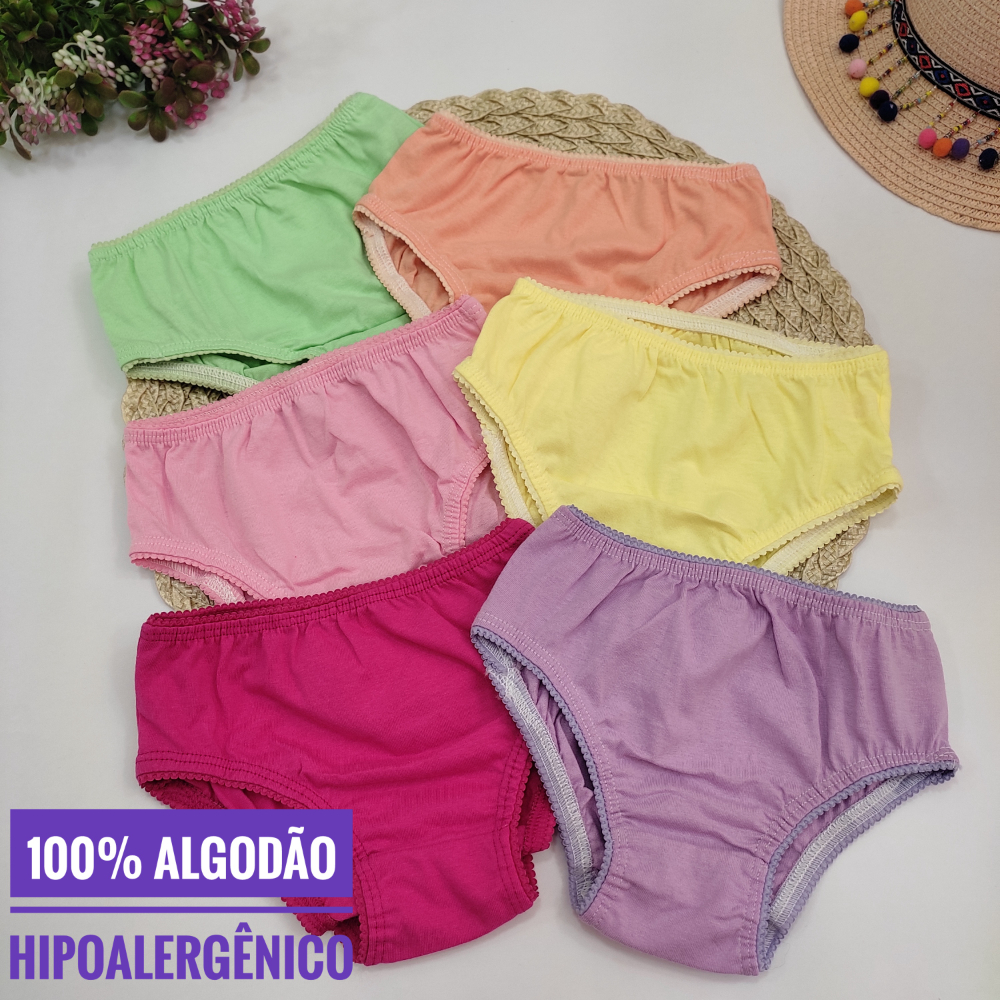 KIT Calcinhas 100% Algodão Antialérgico Infantil Menina -Conforto para a pele Sensível 1 a 10 anos