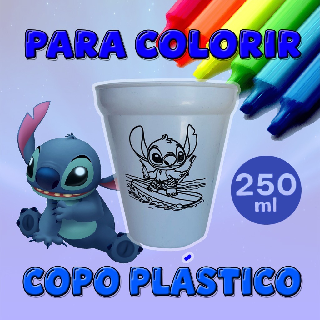 kit 20 Copos Mágico Stitch Infantil  para Colorir kids lembrancinha Aniversário Festas Eve...