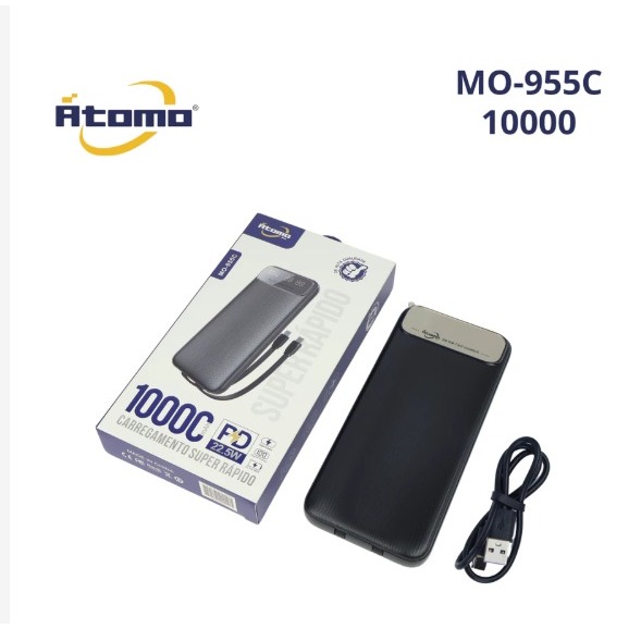 ATOMO Carregador portátil para celular de 10000mAh com carregamento rápido e grande capacidade MO-955C