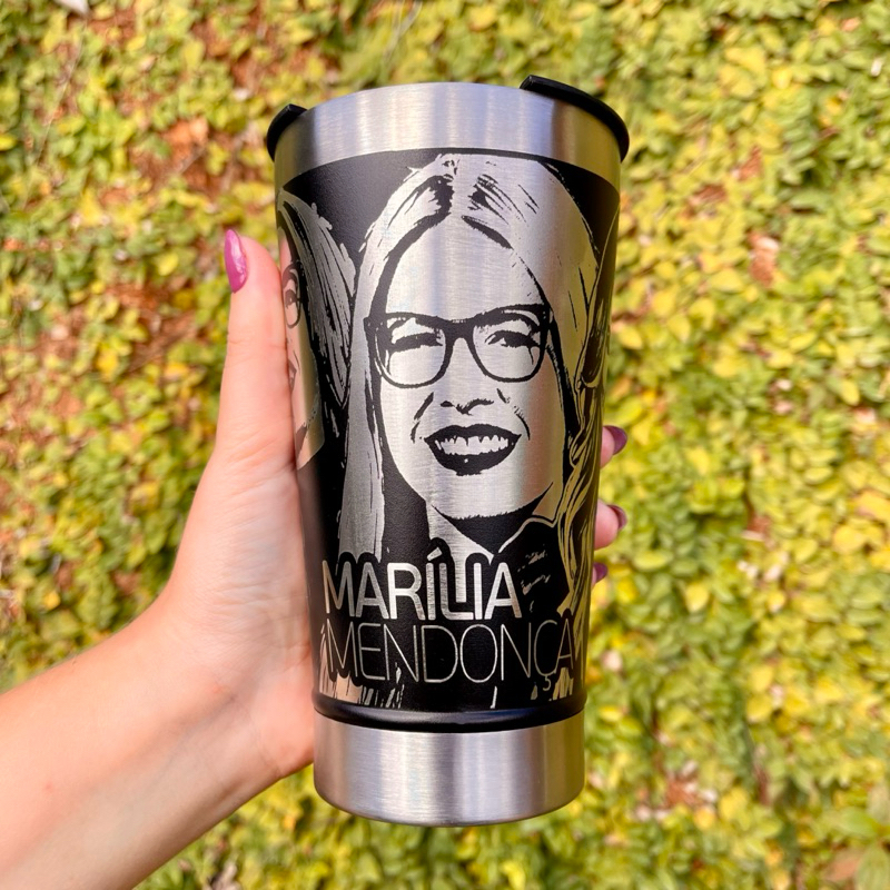 Copo Térmico Marília Mendonça Personalização em 360 Graus 473 ML Personalizado Time em Oferta na Shopee