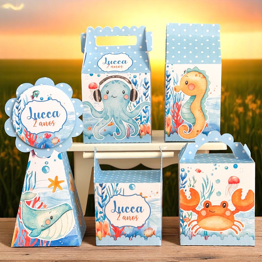 KIT FESTA  FUNDO DO MAR Personalizado  pegue e Monte Lembrancinhas - Aniversário - Caixinha Personalizadas em Oferta na Shopee