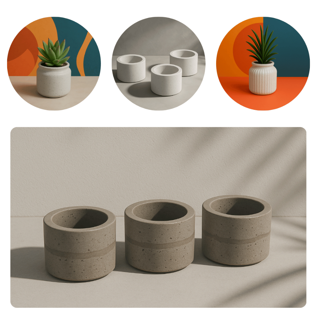 3 Vasos Cachepot Suculenta Erva Flor Decoração Casa Presente Quarto Sala Cozinha Mini Cactos Pote
