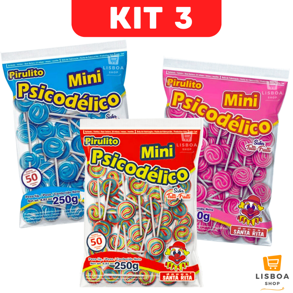 Pirulito Psicodélico Chaves Mini Colorido Para Lembrancinha Kit 3 Pacotes 250g C/50un cada - Santa Rita em Oferta na Shopee