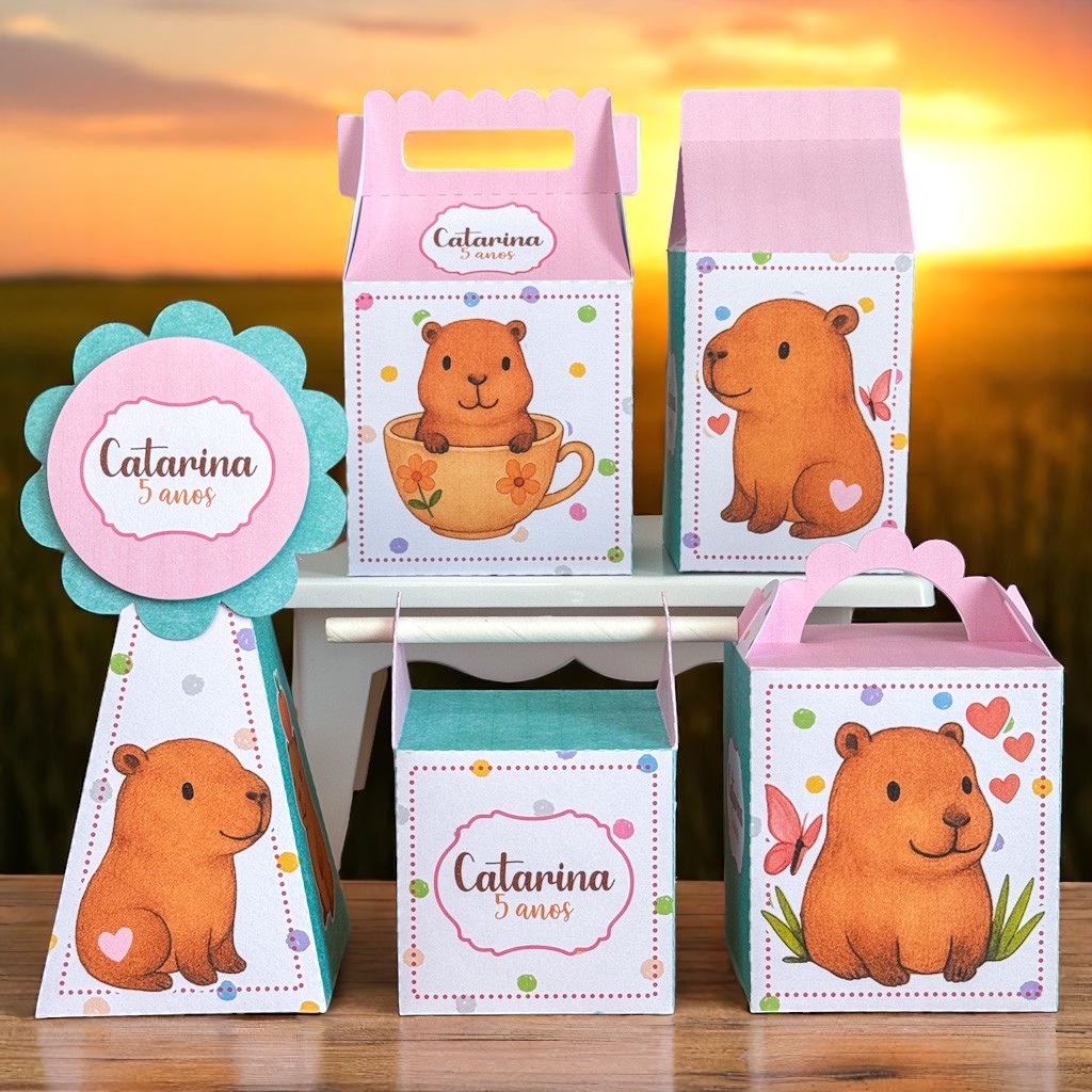 KIT FESTA  CAPIVARA  Personalizado  pegue e Monte Lembrancinhas - Aniversário - Caixinha Personalizadas