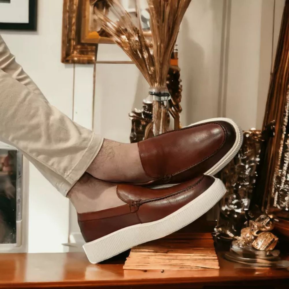 Sapato Social Masculino Loafer Sola Alta Casual De Luxo Elegante Em Couro Legitimo