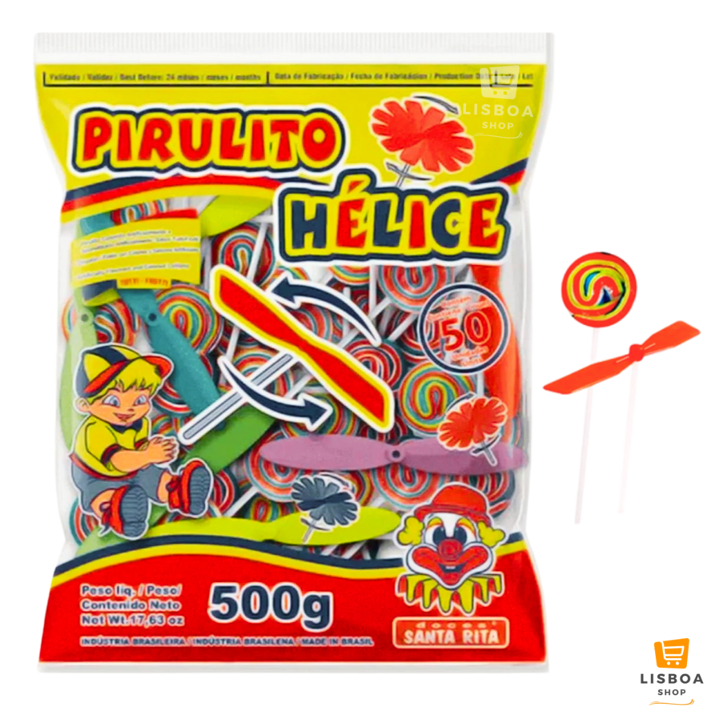 Pirulito Psicodelico Colorido C/Hélice Chaves Pacote 500g C/50un - Santa Rita