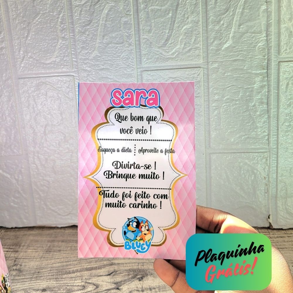 Centro de Mesa Blue e Bingo Rosa + Plaquinha Cachepô Personalizado Enfeite Menina Arranjo/Festa Infantil Aniversário — imagem 2 de 2