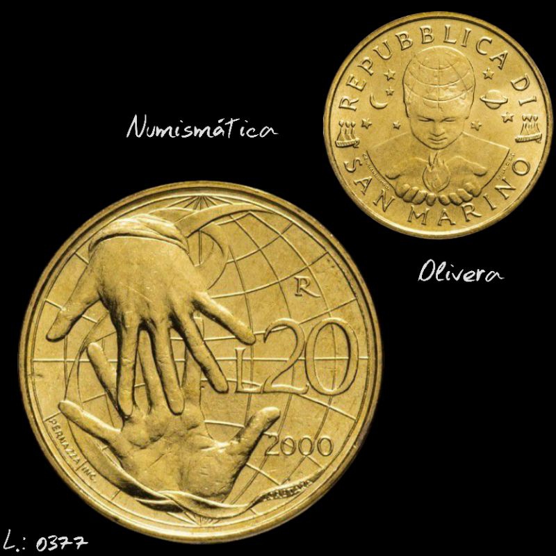 L.: 0377 - Moeda antiga San Marino 20 lire 2000.