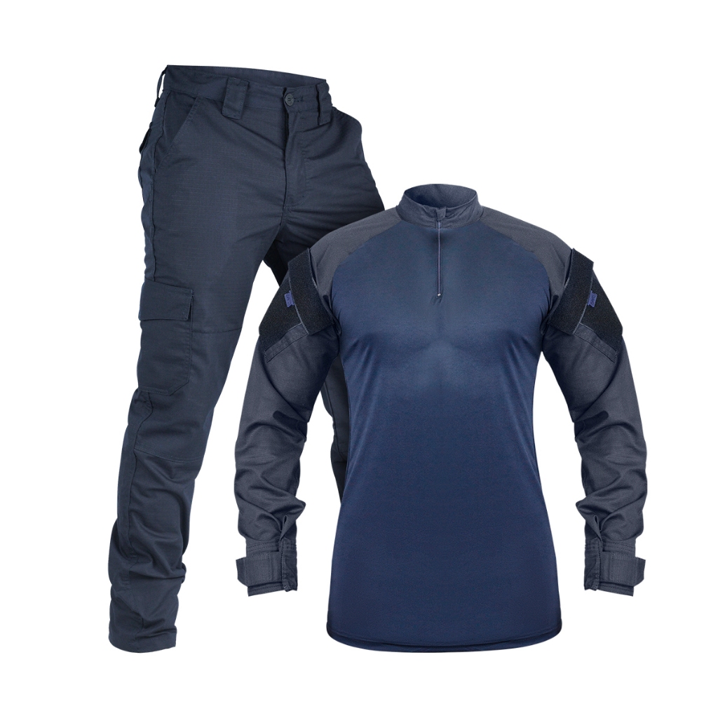Calça Cargo + Combat Shirt Azul Noturno Fardamento Tatico