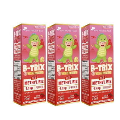 Kit 3x B - TRIX Polivitamínico - Vitamina B12 Infantil -20ml Sabor Morango.