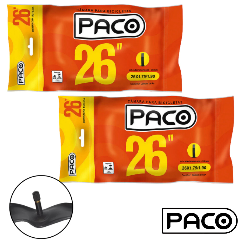Câmara de Ar Aro 26 Paco 2 UNIDADES aro 26x1.75-1.90 Camara de Ar Camera de Bicicleta Bike Borracha