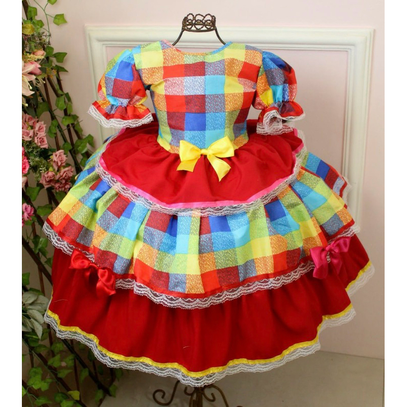 Vestido Festa Luxo Caipira Junina Julina Infantil Varios Modelos com Tiara