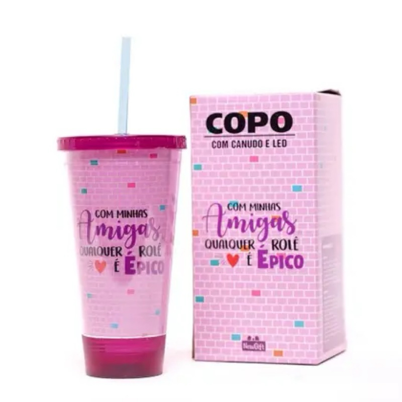 Copo Canudo Com Led 500Ml Amigas Rolê Épico
