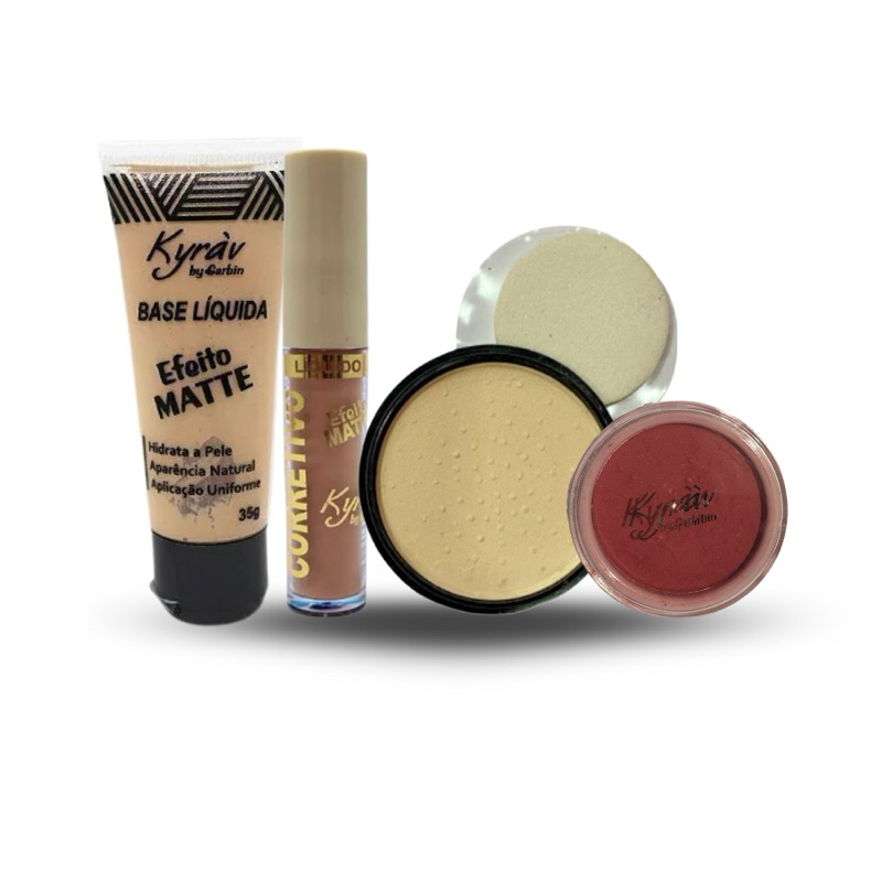 Kit Maquiagem Pó Compacto, Corretivo, Base e Blush em Oferta na Shopee