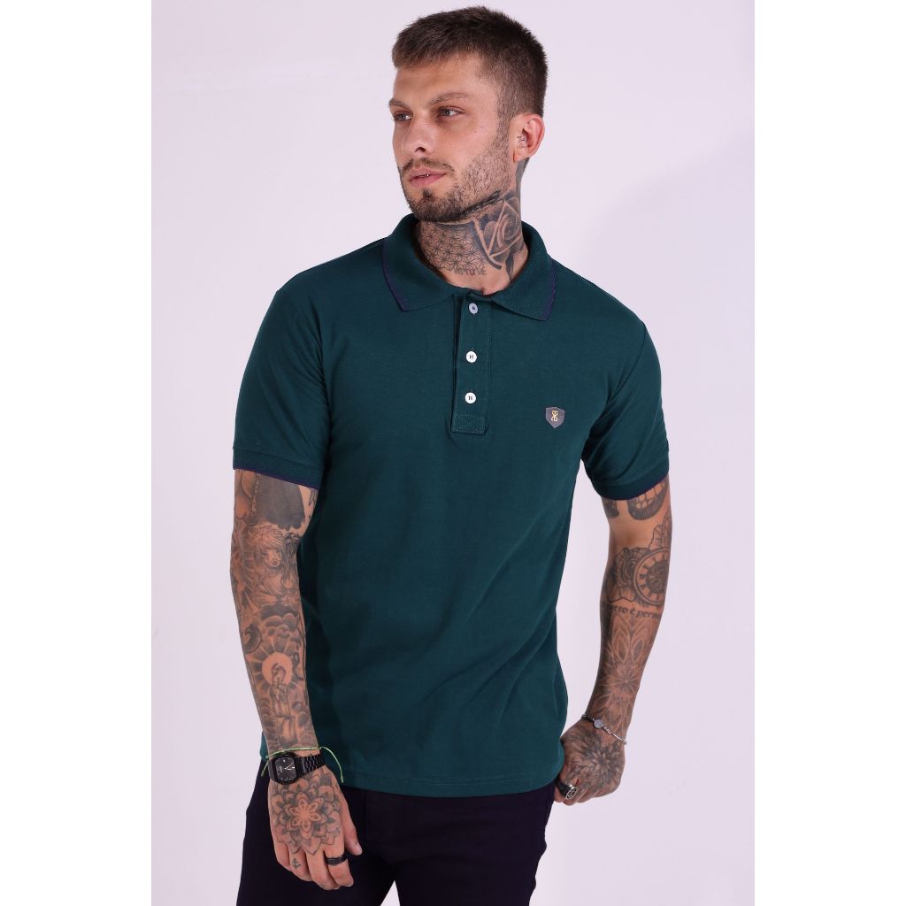 Camisa Masculina Polo Premium Slim Fit Básica Lisa Algodão