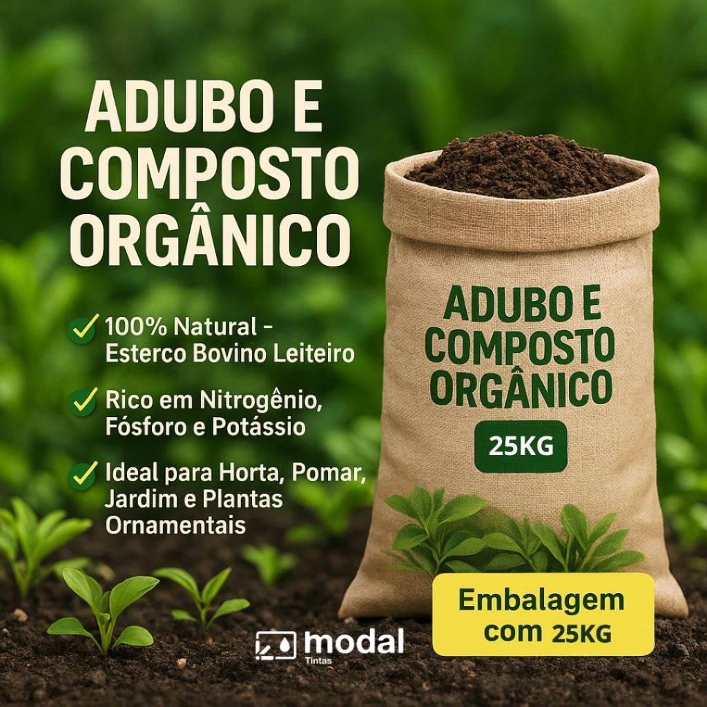Super Esterco Bovino 25KG Adubação Orgânica  para Hortas, Jardins, Vasos e Plantadores, Fertil