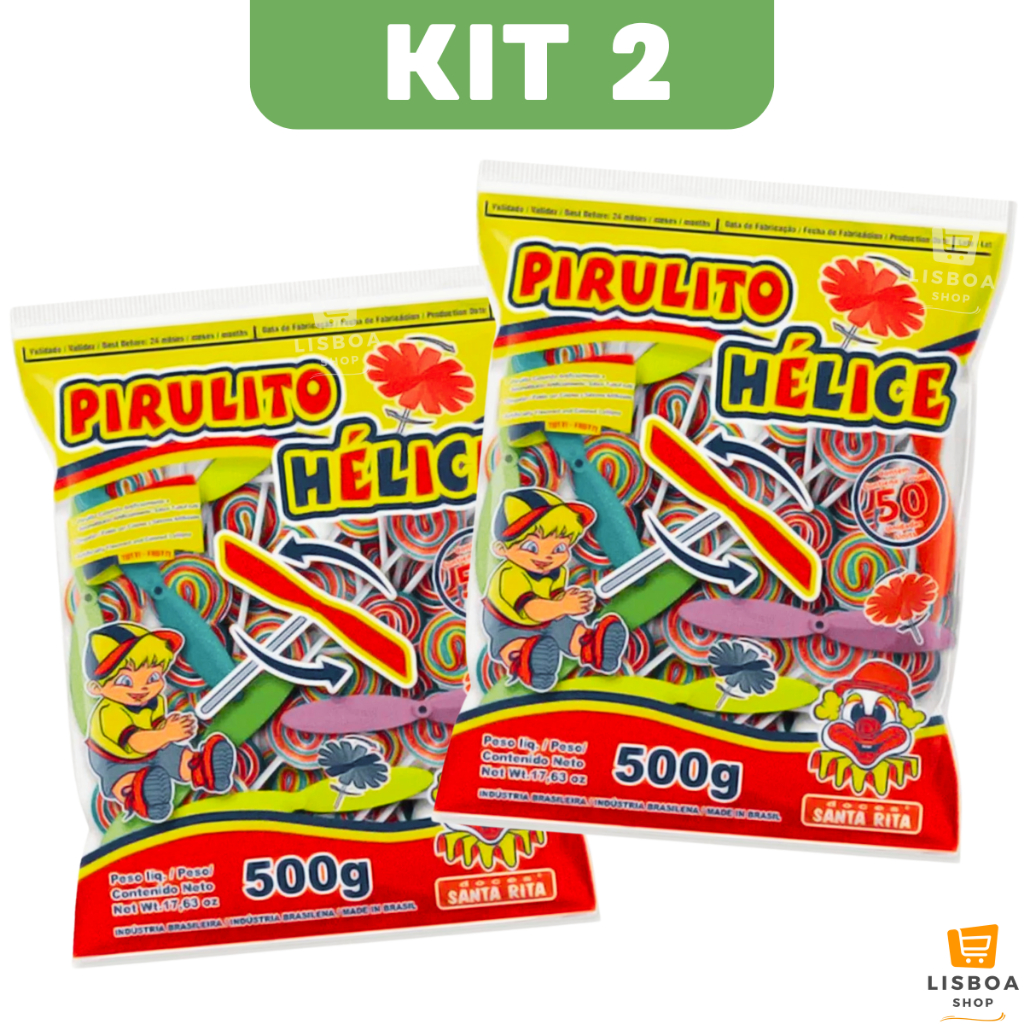 Pirulito Psicodélico Colorido C/Hélice Chaves Kit 2 Pacotes 500g C/50un cada - Santa Rita