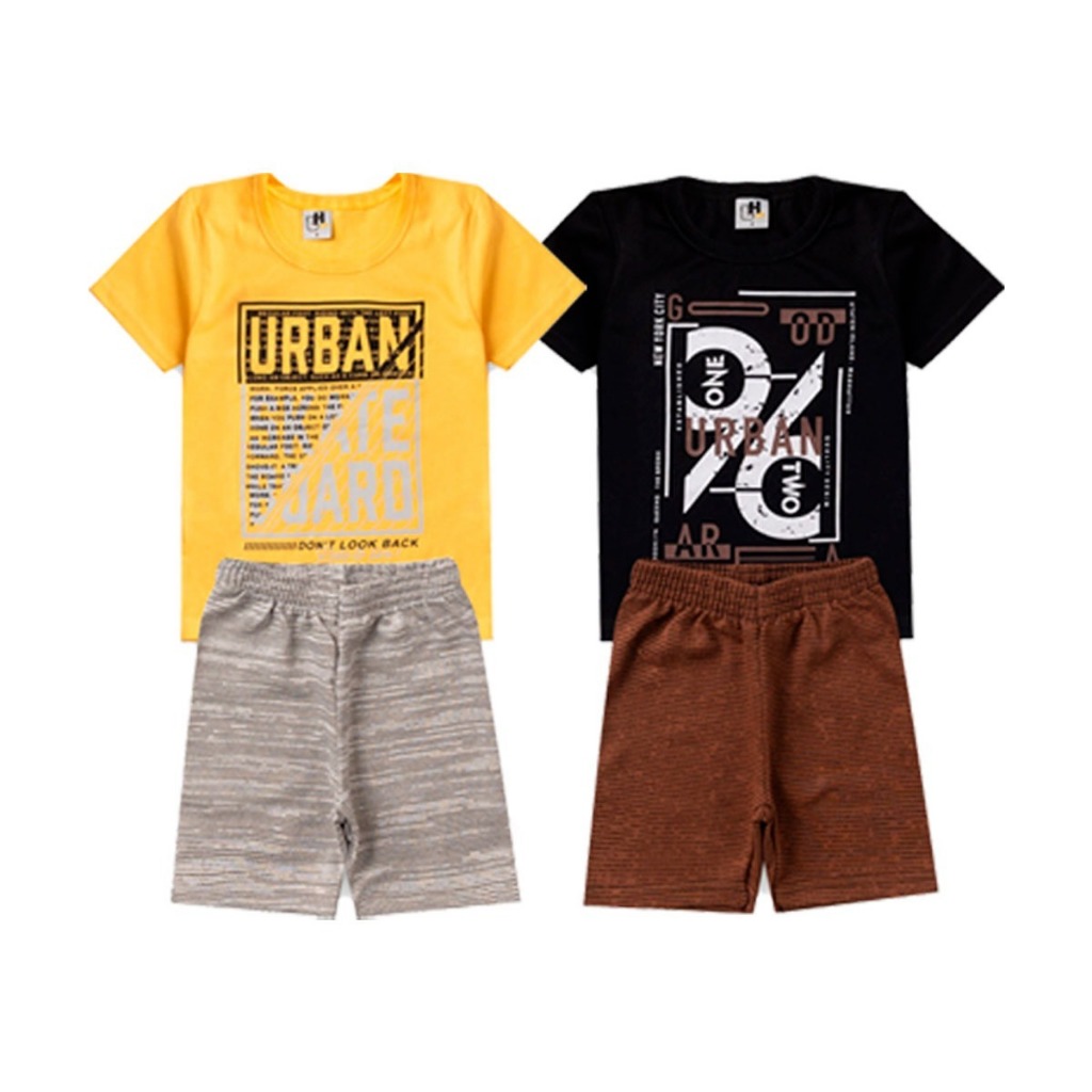 Kit 4 peças 2 conjuntos camisa infantil 2 blusas e 2 bermudas tamanhos 1 ao 10 em Oferta na Shopee