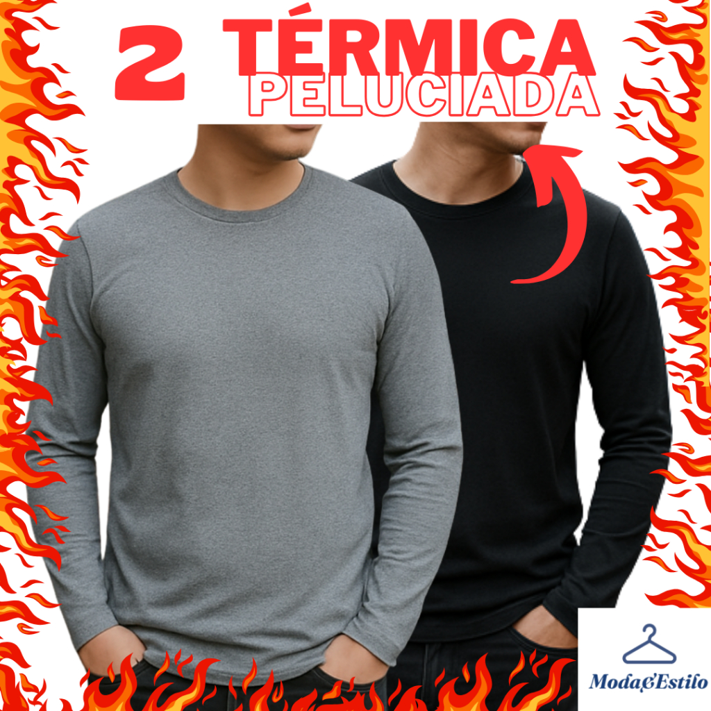 KIT C/2 Blusa de Frio Masculina Segunda Pele Térmica Pelúcida Inverno Frio Forrada Flanelada Manga longa Masculino