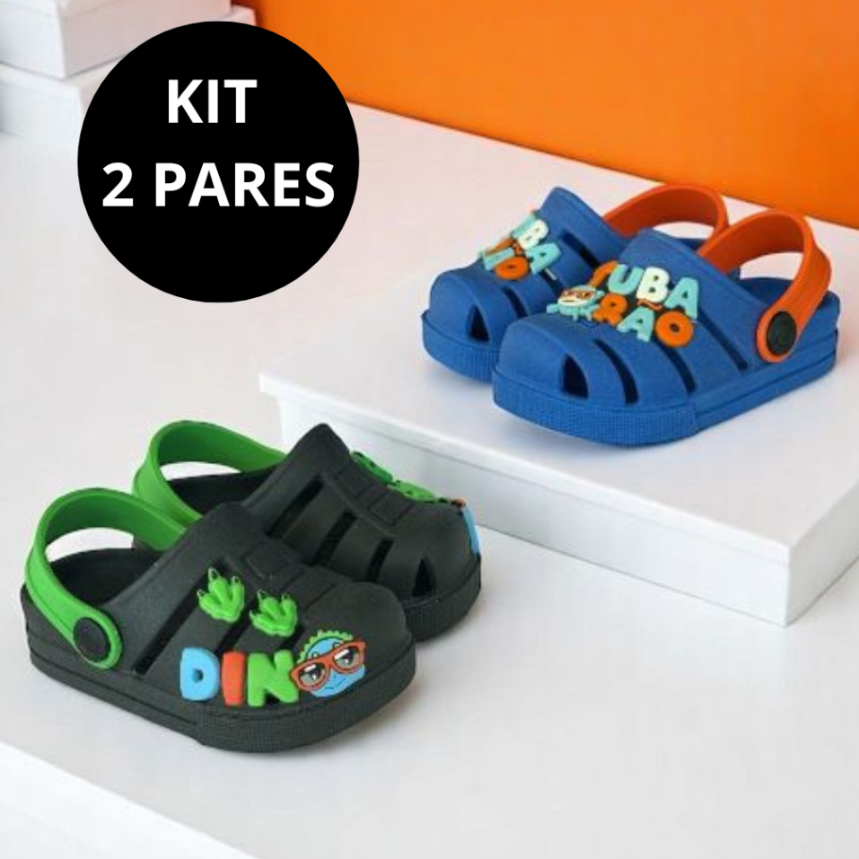 Kit Infantil 2 Pares Infantil Menino Papete Babuche Masculino Leve Confortável Maria Fiore