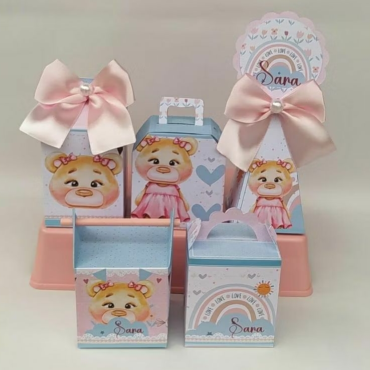 kit caixas personalizadas PEGUE E MONTE Ursinha Rosa Chá de Bebê / revelação / lembrancinhas / mimos / kit festa