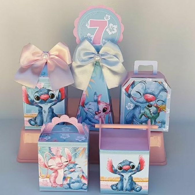 Kit Festa Pegue e Monte Stitch Disney Lembrancinha Azul caixas personalizadas, kit caixas Stitch Pegue e Monte