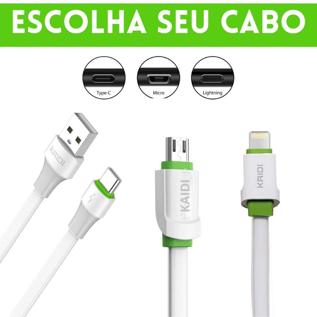 Kit 2x Cabo Usb Tipo C V8 Lightning Para Carregador Iphone ou Android em Oferta na Shopee