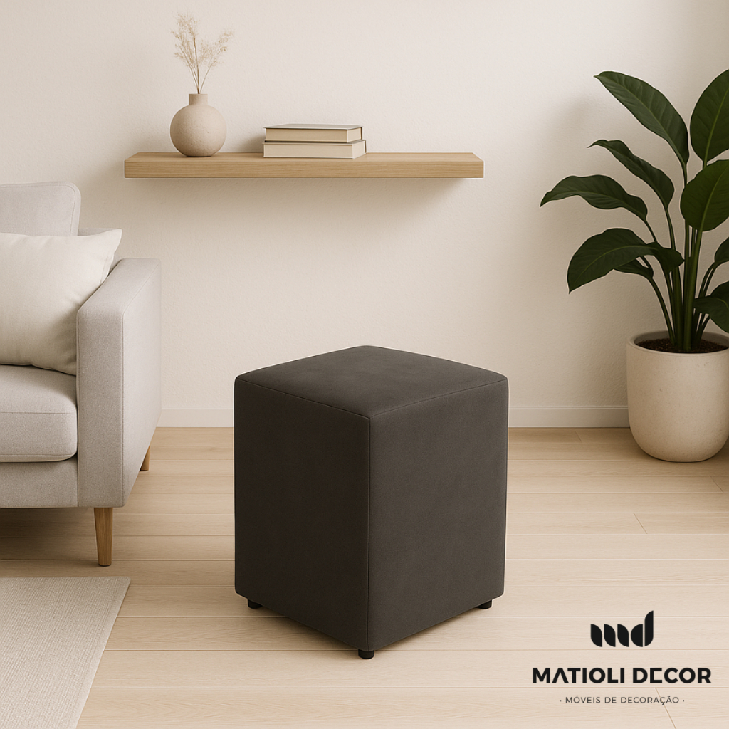 Puff E Banqueta Decorativo Quadrado Estofado Tecido Suede - Decoração para Quarto e Sala