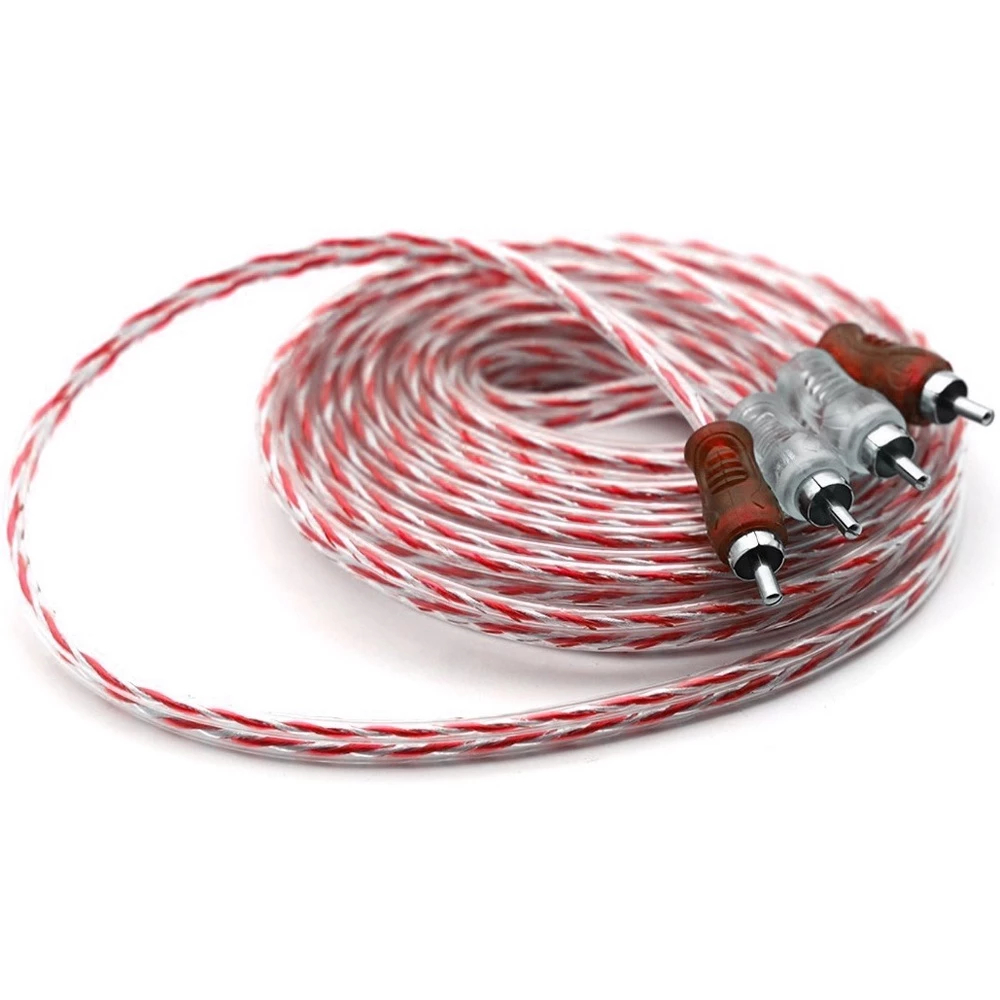 Cabo RCA 5 M Dupla Blindagem Injetado Vermelho Som Automotivo 4mm