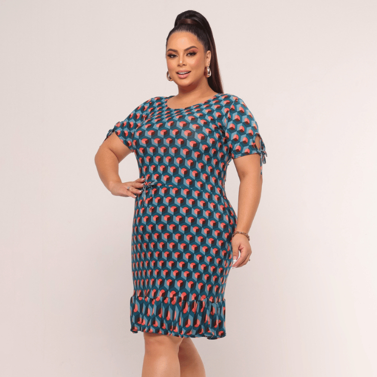 Vestido Liganete Plus Size Soltinho Estampado Rodado Manga Curta Confortável Malha Fria
